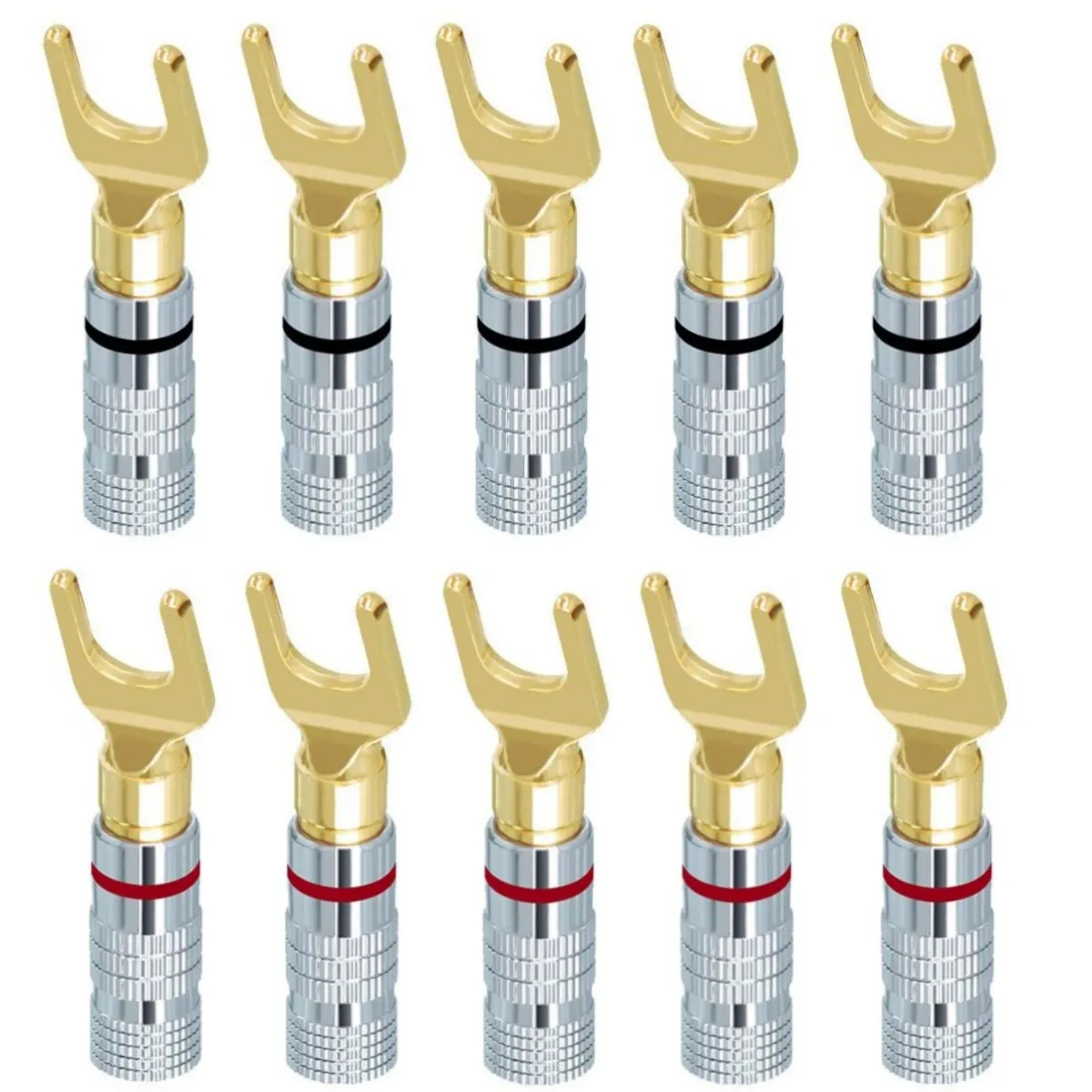 

100Pcs Gold-Plated 4mm Banana Plug Connectors Solderless Fork Spade Audio Terminals Speaker Y/U Type Plugs Cable Wire Connector