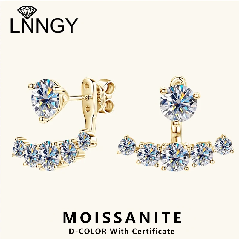 Lnngy Certified Full Moissanite Earring for Women 925 Sterling Silver Stud Earring Double Sided Wearing Ear Wedding Jewelry Gift