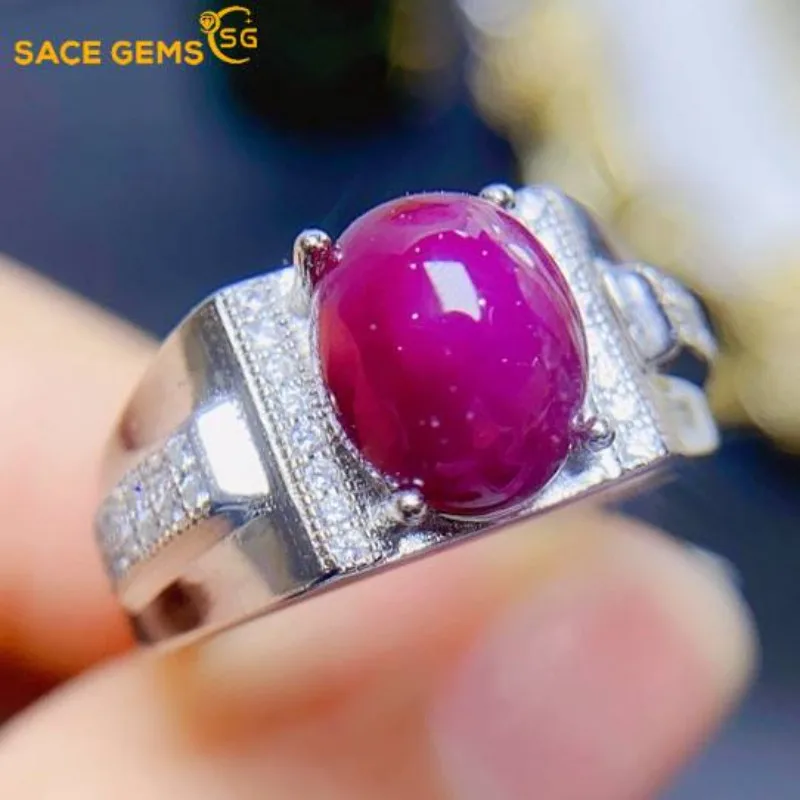

SACEGEMS Resizable Luxury 8*10MM 4CT Natual Ruby Ring for Man 925 Sterling Silver Wedding Engagement Fine Jewelry Gift Wholesale