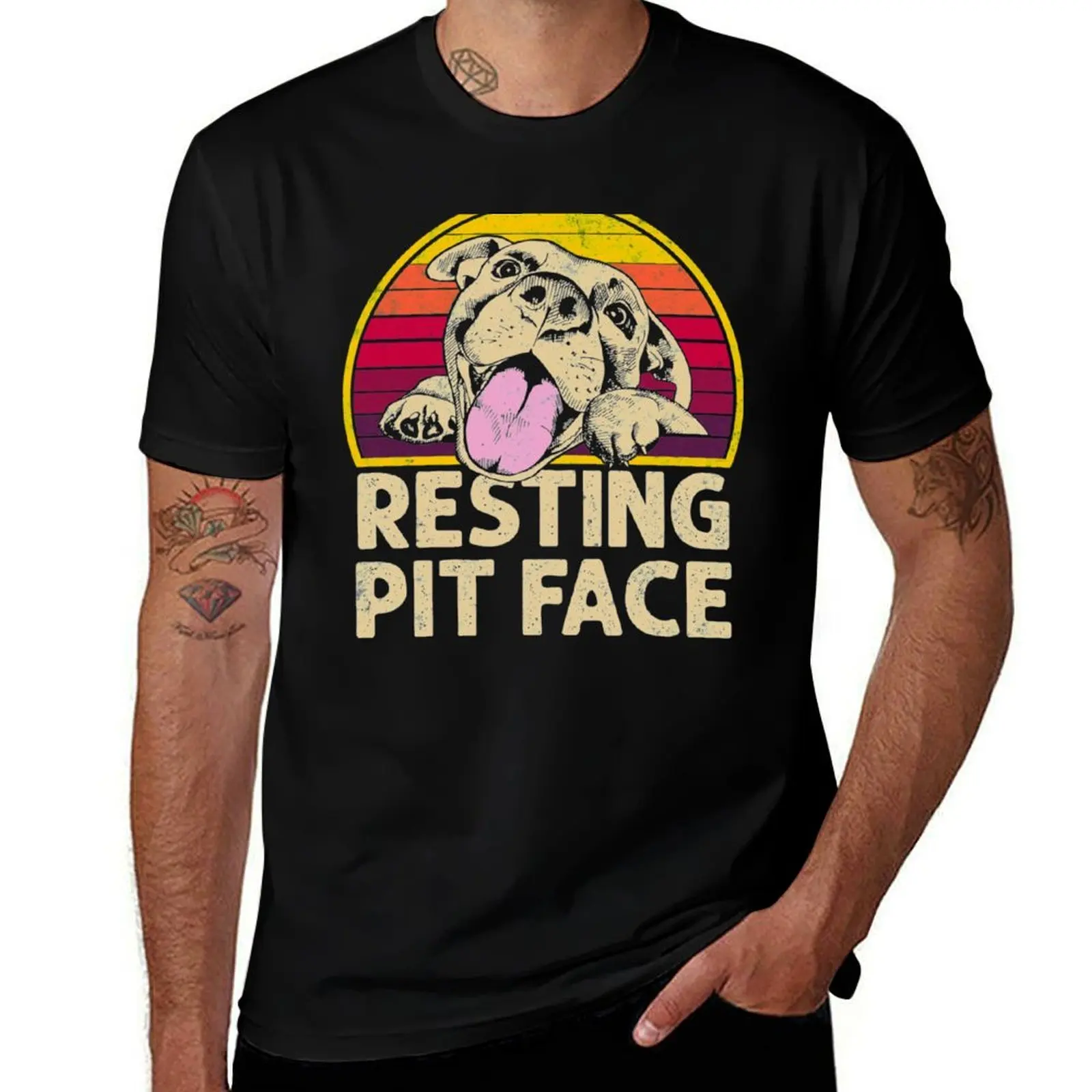 Dog Pitbull Resting Pit Face Funny Gift For Pitbull Lovers T-Shirt man t shirt luxury T-Shirt