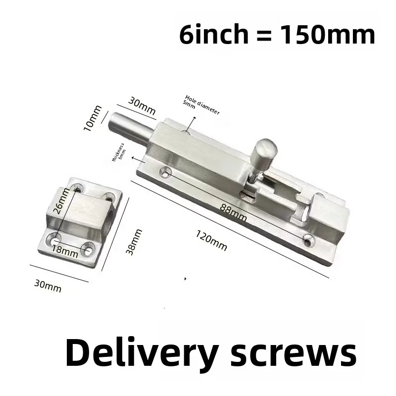 Full Precision Cast Thickened 304 Stainless Steel Insert Lock Anti-Theft Door Bolt Lock Insert Lock 6-inch 8-inch 10-inch