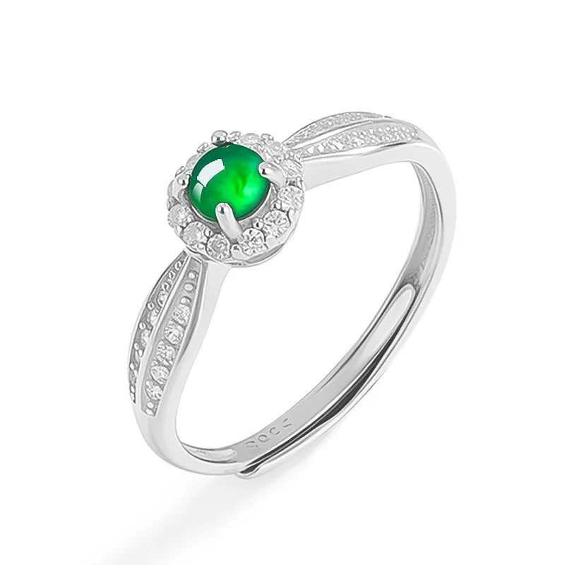 Natural Grade a Jadeite Jade Ring S925 Silver Green Ice Adjustable Fashion Jewelry for All Occasions Elegant And Graceful