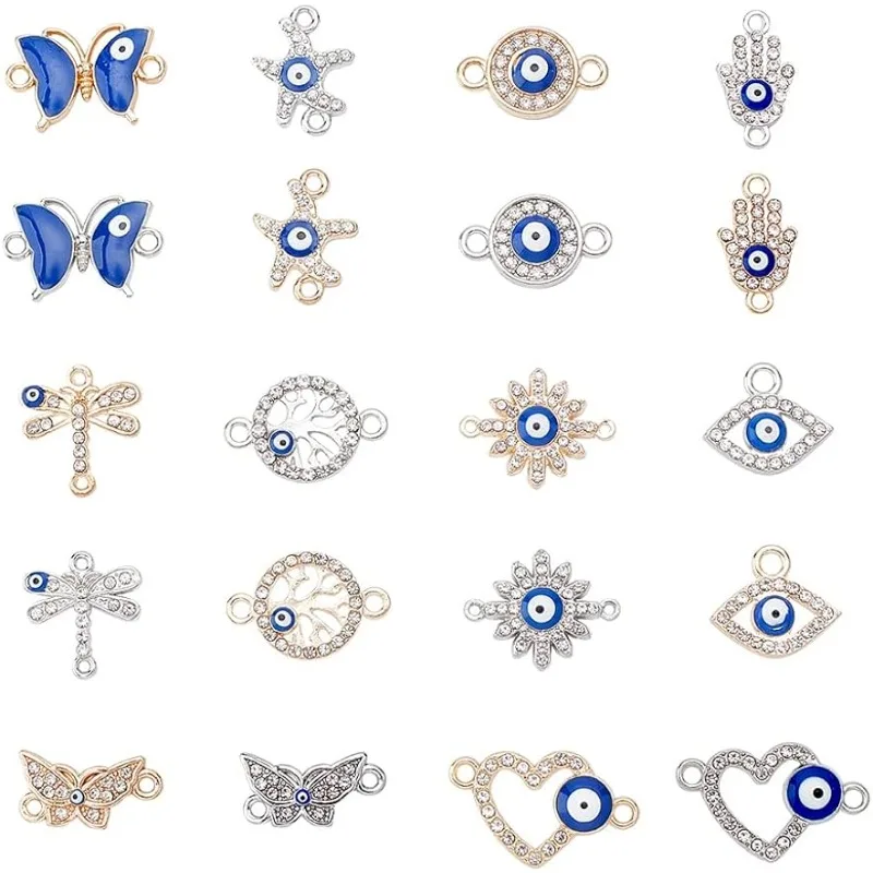 

40 Pcs Assorted Evils Eye Connector Charms Crystal Evils Eye Alloy Links Charm Enamel Connector Pendants for DIY Bracelet Neckla