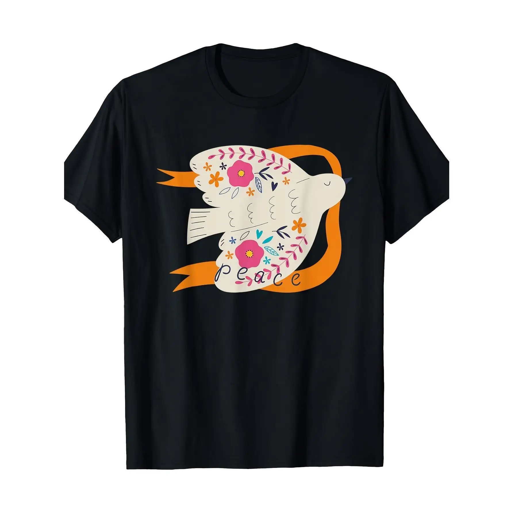 

Peace Dove Graphic T-Shirt for Women - 100% Cotton 180gsm Casual Round Neck Short Sleeve Tee with Vibrant Peace Dove