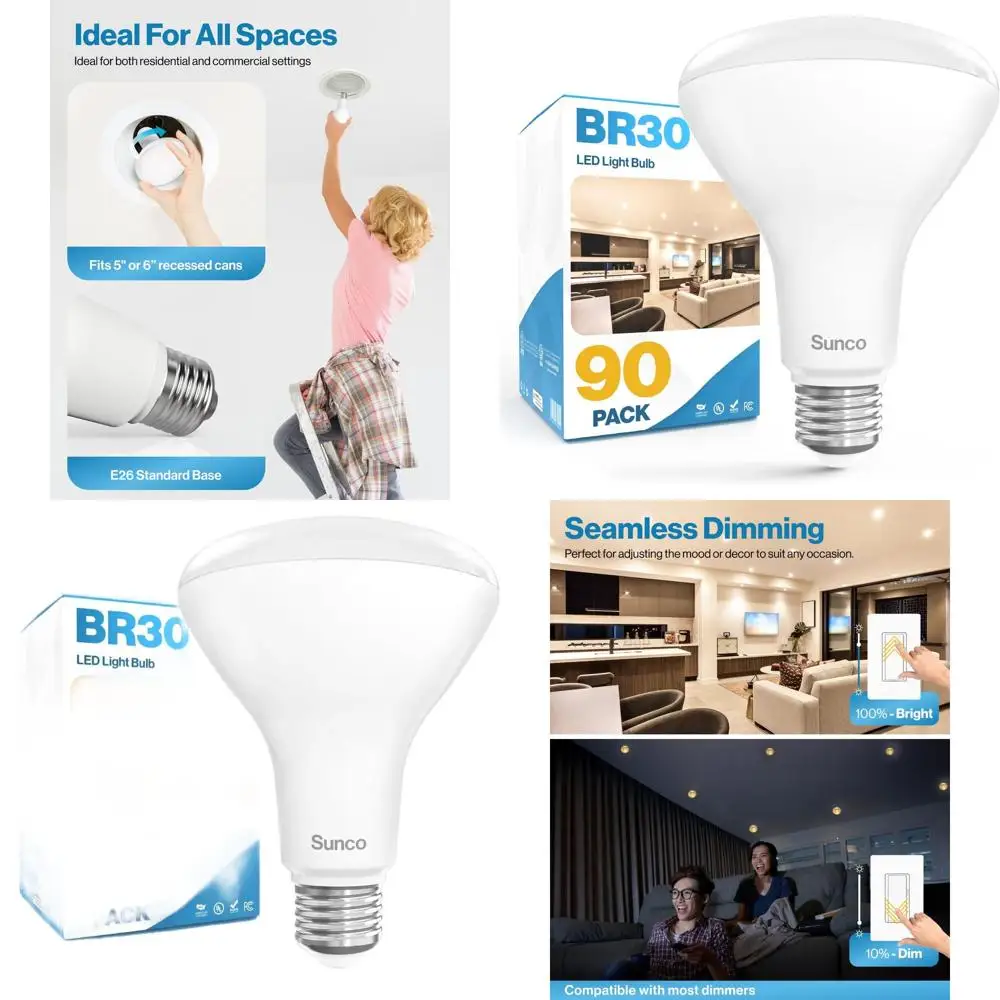 

Светодиодные встраиваемые светильники LED BR30, 90 шт., 850 люмен, 11 Вт, 4000K холодный белый свет, с регулировкой яркости, цоколь E26, подходят для дома, кухни, спальни