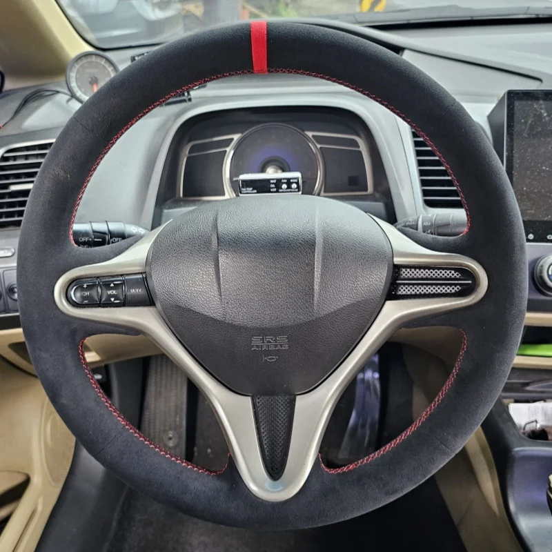 Car Steering Wheel Cover Braid Suede For Honda Civic Civic 8 2006 2007 2008 2009 2011 2006-2011 (3-Spoke) Auto Interior