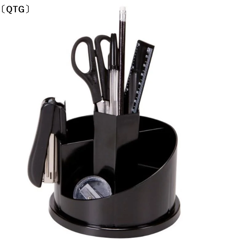 〔QTG〕Black Rotatable Pen Holder Desktop Pencil Container Cosmetic Brush Organizer For Home Office Kids Adults
