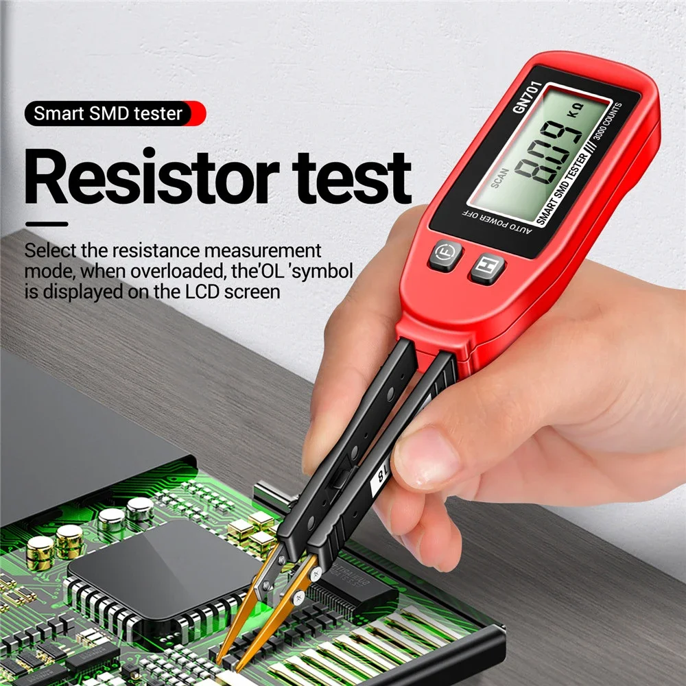 

GN701 Smart SMD Tester Smart SMD Tester Multimeter Capacitance Resistance Diode Capacitor Test Pen LCD Display 3000 Counts Test