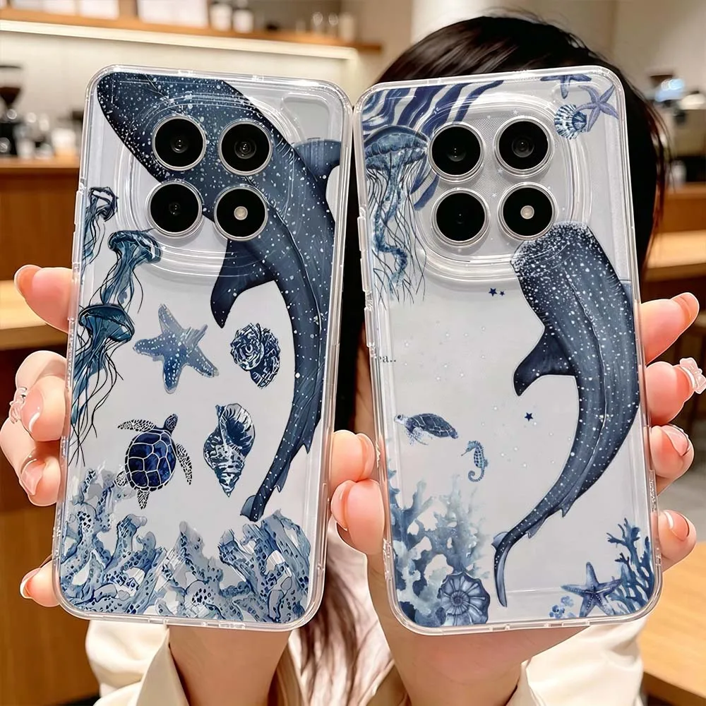 Ocean Whale Turtle Pattern Phone Case For Xiaomi POCO X7 X6 X5 F7 F6 F5 F4 M8 M6 C85 C71 Pro Protective Transparent Cover