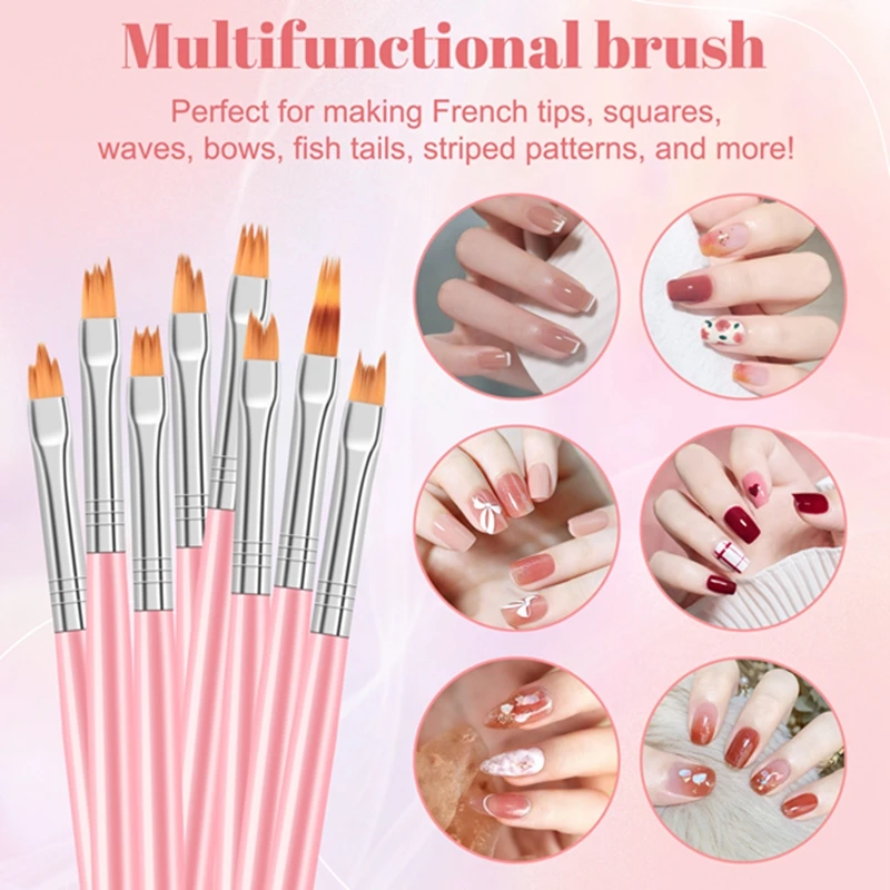 8Pcs Color Paint Pen Set Pink Petal Pen Nail Brush Short Nail Brush