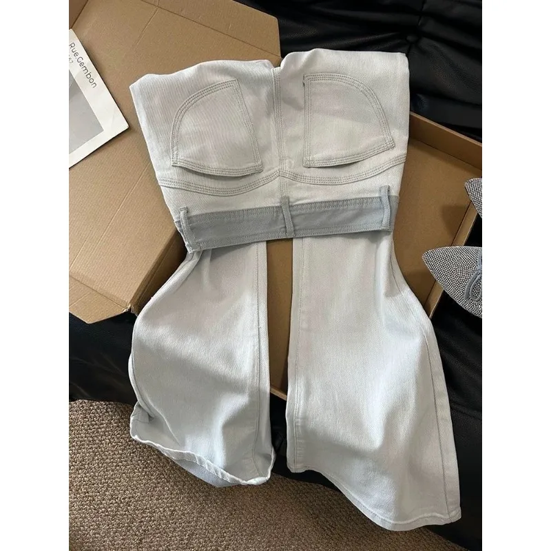 Design Contrasting Color Splicing Straight Jeans Women's Summer New Korean Slightly Stretched High Waist Thin Versatile Trousers