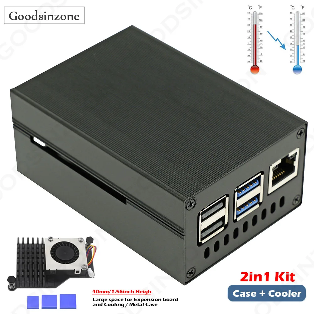 

Metal Case for Raspberry Pi 5 with Large Space, Raspberry Pi 5 Aluminum case with Fan Active Cooler Kit Pi5 Shell Set
