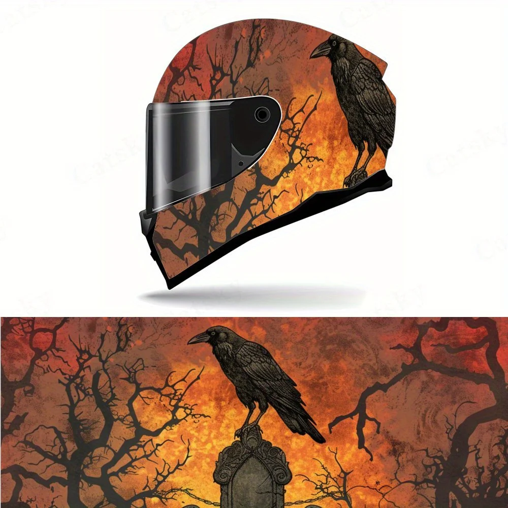 

Raven Tombside Shadow Helmet Vinyl Wraps, Waterproof Scratch-Resistant Full Face Helmet Decals, Durable PVC Artistic Design, Ins