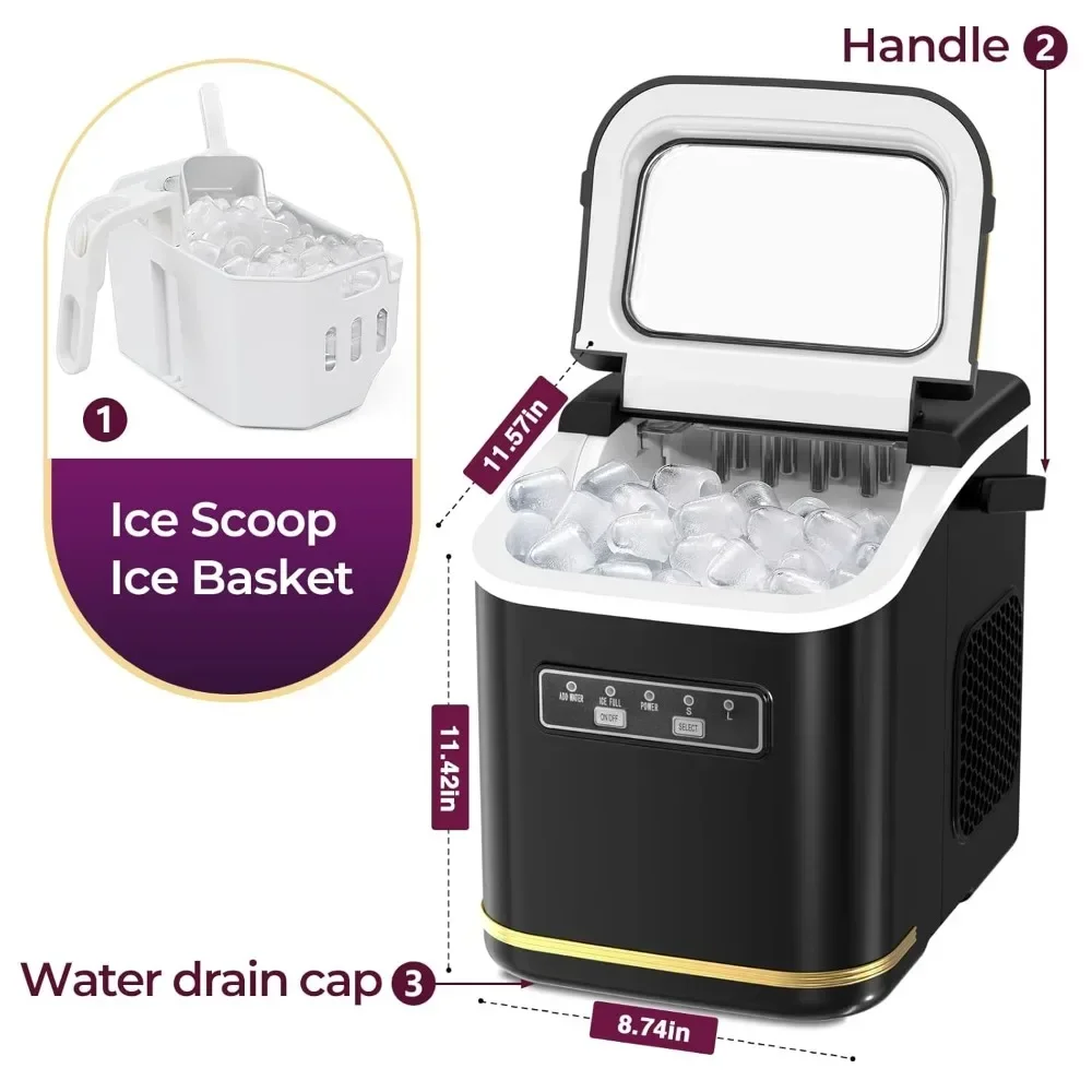 Ice Maker with Self-Cleaning, Basket and Scoop, 9 Bullet Ices Cubes in 6 Mins, 26.5lbs/24Hrs, Ice Machine