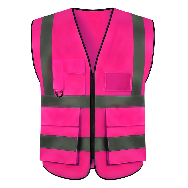 Purple Safety Vest with Zipper and Pockets Construction Work Vest for Men Reflector