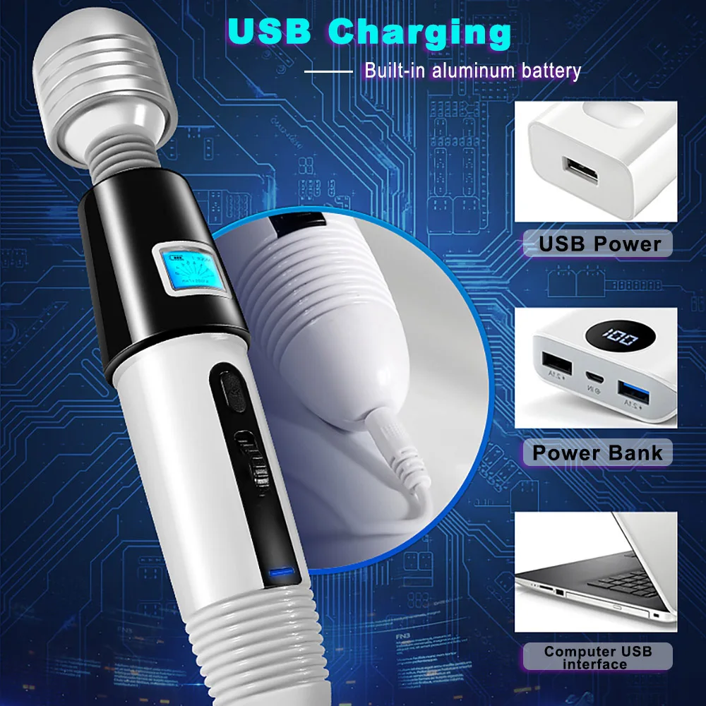 عصا تدليك كبيرة 8 تردد 8 سرعات أقوى هزاز AV عصا مقاوم للماء USB قابلة للشحن الكبار منتجات الجنس للنساء #3