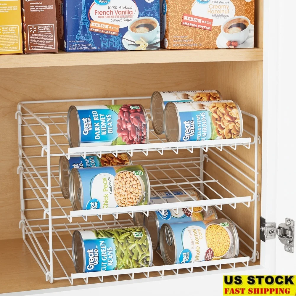 

3-Tier Can Dispenser Rack Organizer Space Saving Powder Coated Steel Gravity Flow Design Adjustable Shelves Easy Assembly