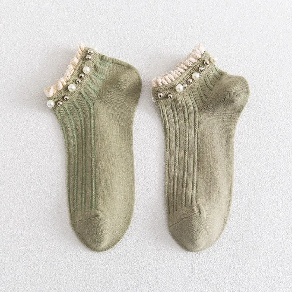 

1 пара эластичных женских носков до щиколотки ярких цветов с жемчужным кружевом, носки с рюшами, дышащие носки принцессы в консервативном стиле