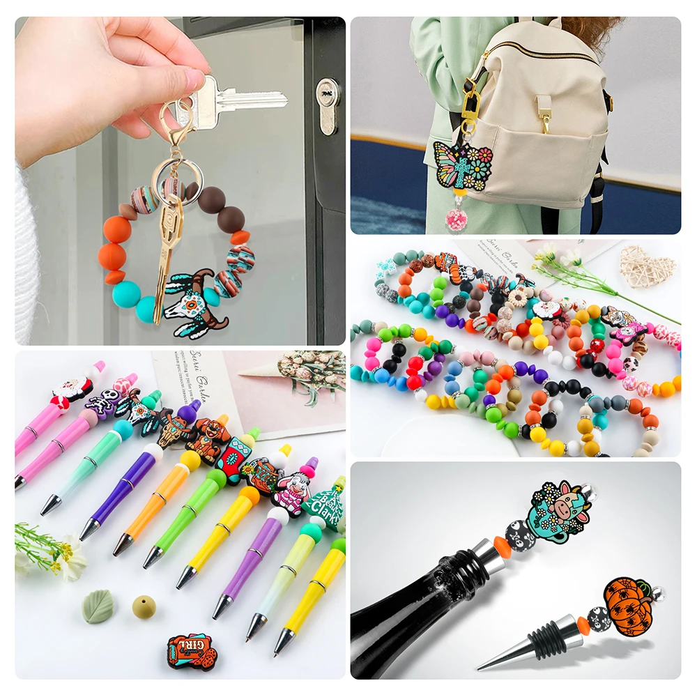 6 قطعة جديد بقعة الثور رئيس سيليكون البؤري الخرز لصنع المجوهرات Keychain بها بنفسك المفاتيح القلم قلادة سوار اليدوى اكسسوارات #5