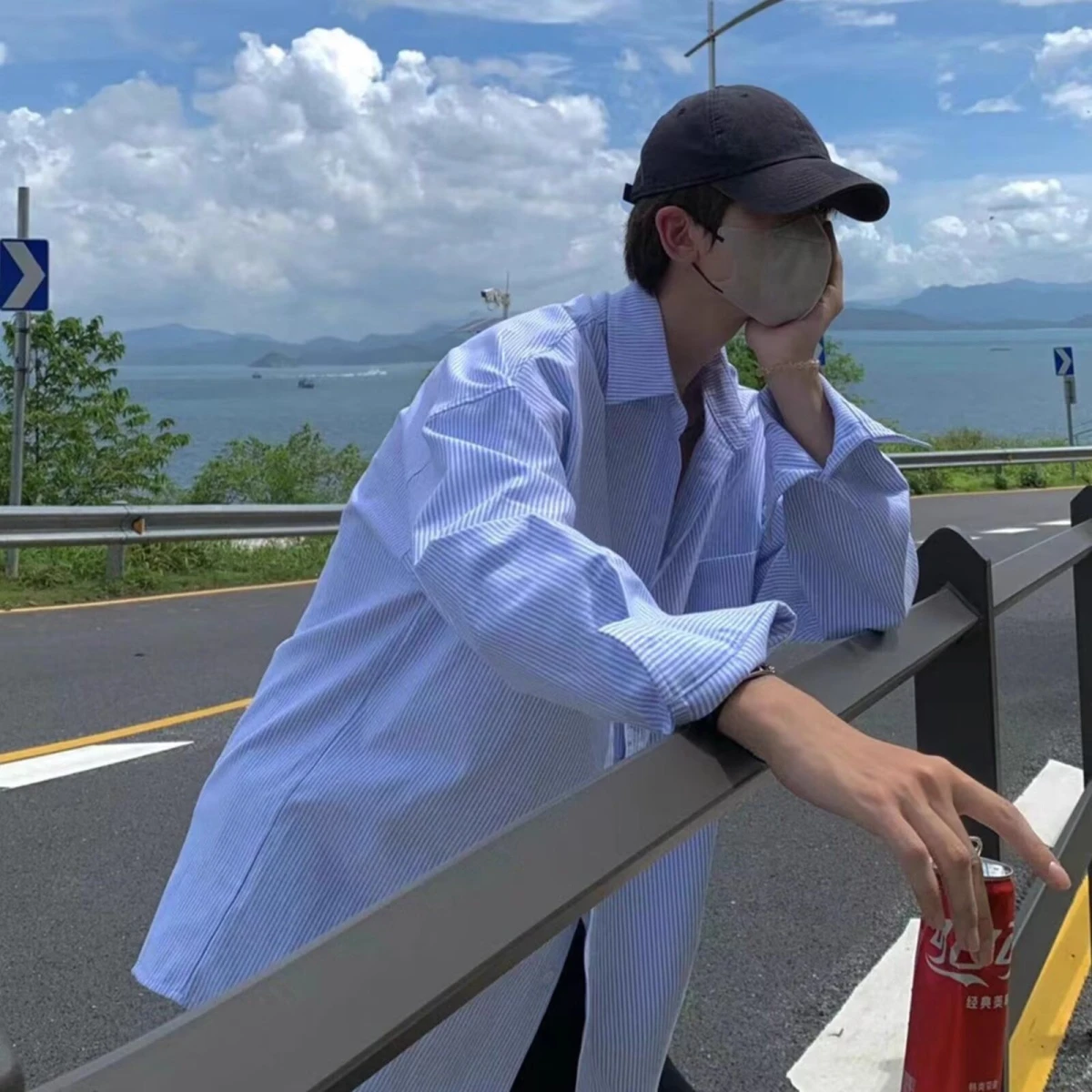 

Мужская премиальная тонкая свободная рубашка в американском ретро-стиле с полосками, для активного отдыха, рабочая одежда, весенний молодежный тренд