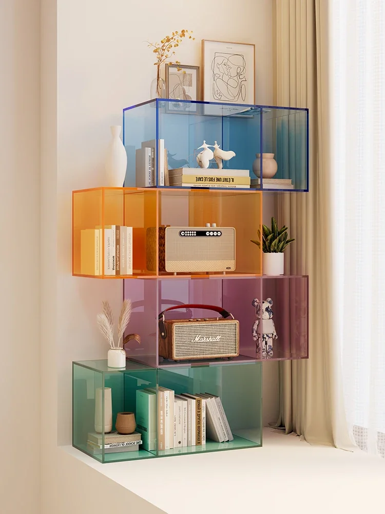 Modern bay window storage cabinet acrylic box living room bedroom color shelf combination bookshelf wall corner floor cabinet