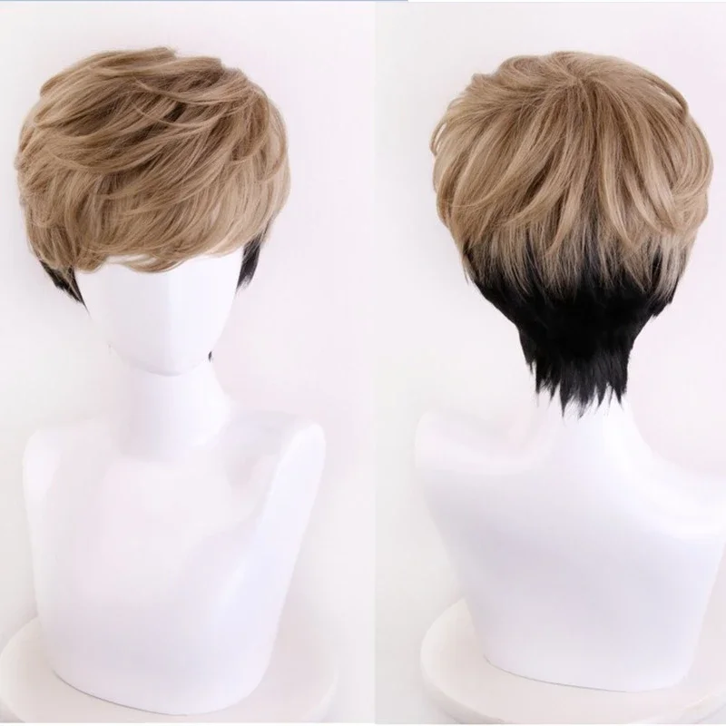 

Anime Killing Stalking SangWoo Wig Sang Woo Short Linen Brown Black Ombre Heat Resistant Cosplay Costume Wig + Wig Cap