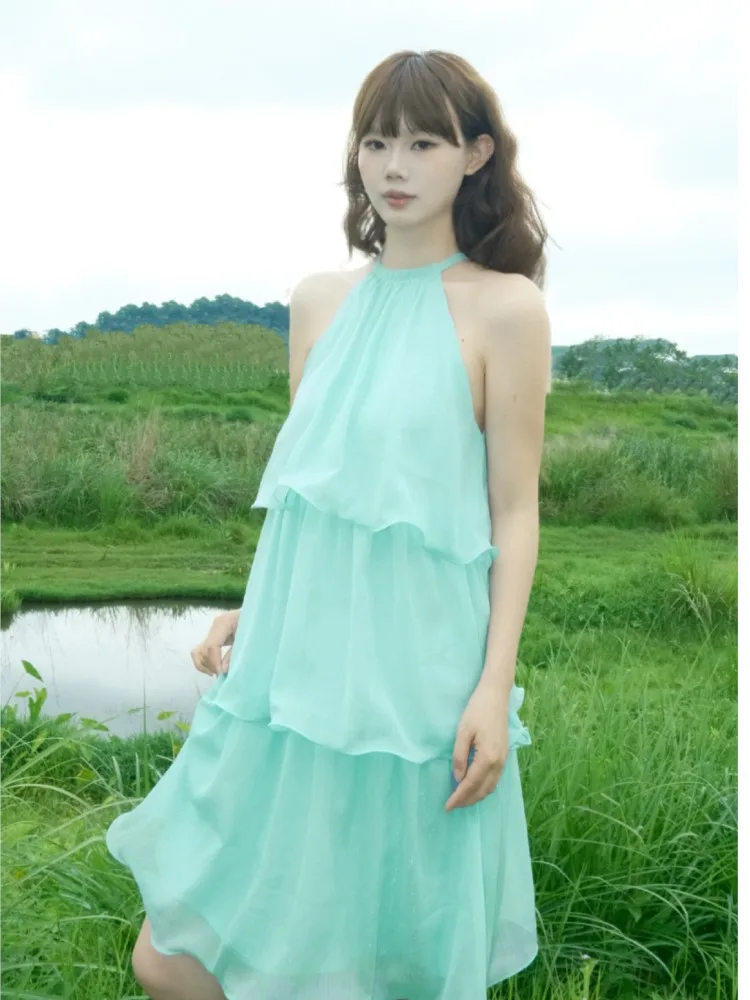 

2026 Dresses For Woman Party Wedding A-line Dress Ruffles Vestidos Temperament Simple Style Neck Halter Sleeveless Off Shoulder