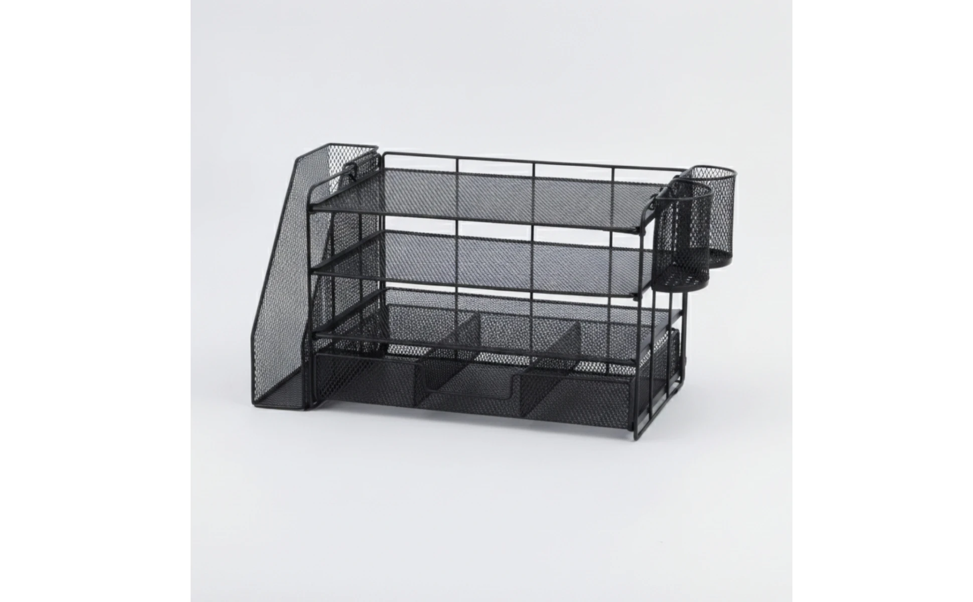 Mesh Desk Organizer with File Slot 4-Tier Desktop Organizer Rack Paper Letter Holder Open Design for Professionals, Office