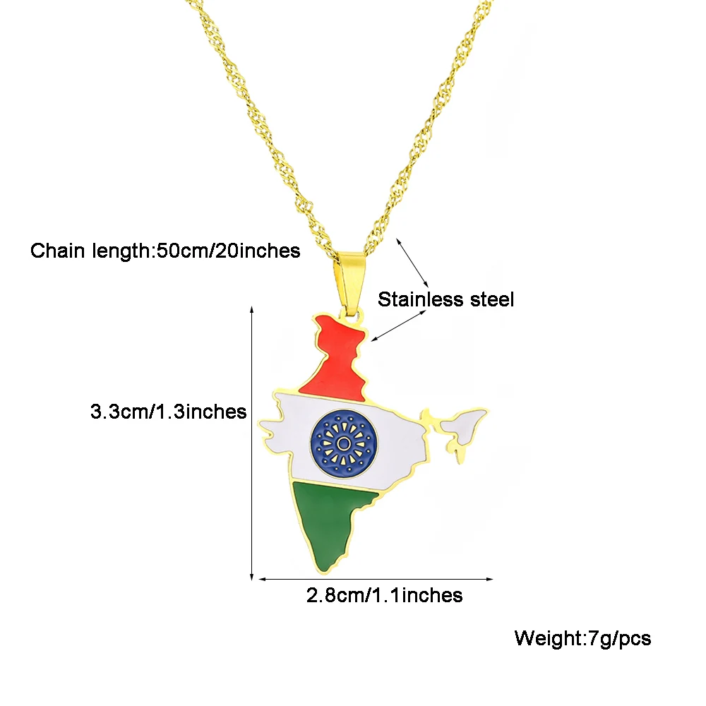 Fashion India Map Flag Pendant Necklace Stainless Steel Gold Siover Color Men Women Ethnic Maps Jewelry Gift