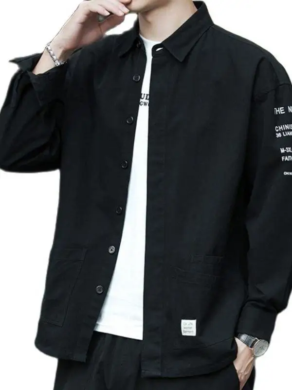 Spring 2023 Men's Oversized Cotton Cargo Shirt Long Sleeve Thickened Fleece  Neck Inner Wear for All Seasons