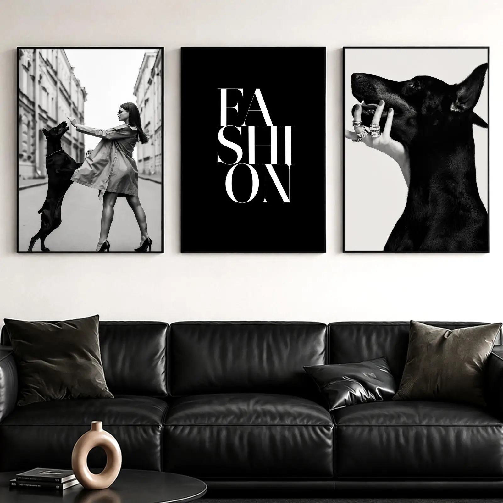 Fashion Doberman Design Painting Calligraphy Canvas Poster Set Wall Artwork for Bedroom Living Room Decorative Prints Gift