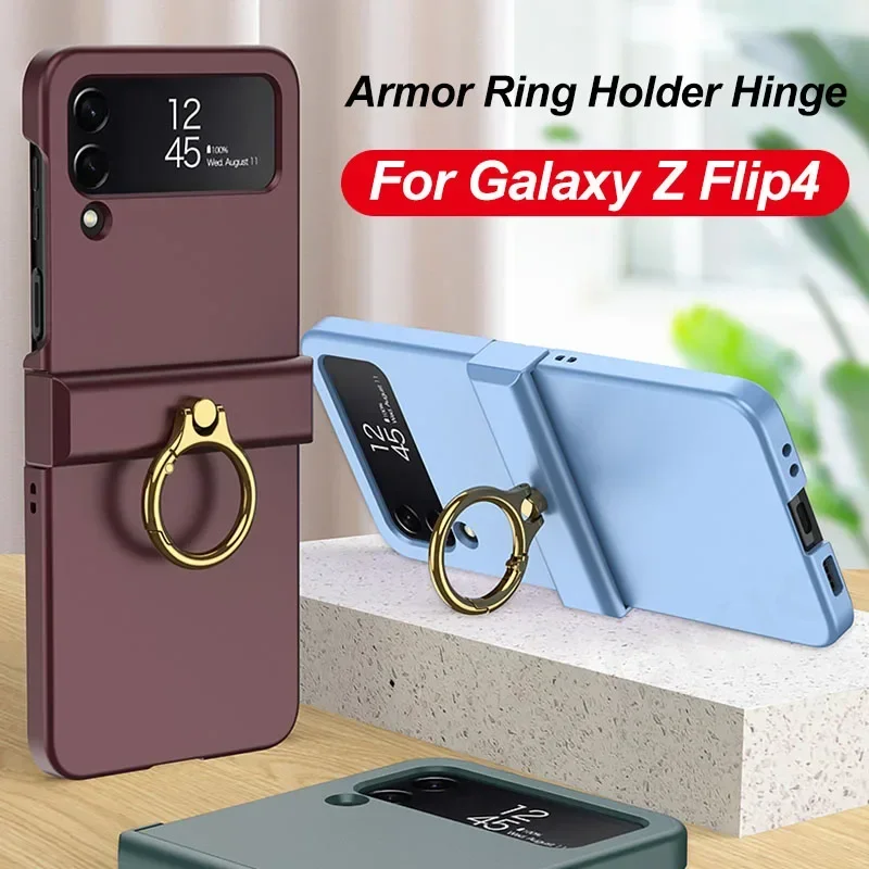 

Armor Hinge All-included Protective Case For Samsung Galaxy Z Flip 4 Shockproof Ring Holder Matte Cover For Galaxy Z Flip4 Cases