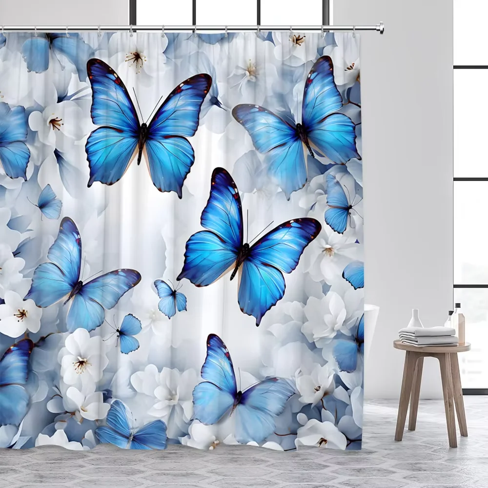 Beautiful Flower and Bird Printed Shower Curtain Partition Privacy Hanging Home Decoration Curtain with Hooks Machine Washable