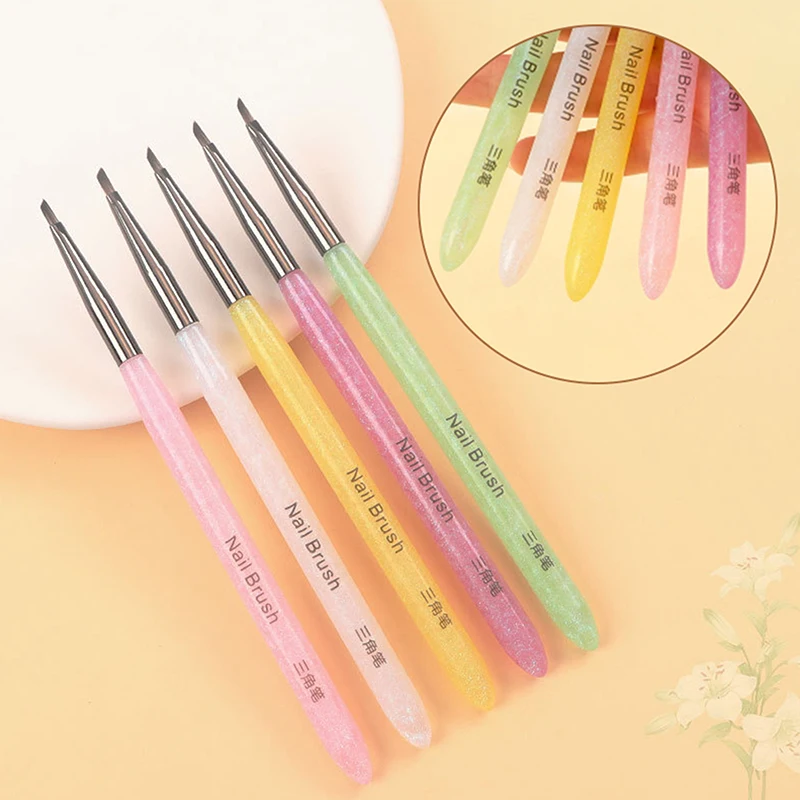 Colorful Triangular Nail Art Brush Pen Petals/Butterflies/Leaves Painting Brush With Metal Cover UV Gel DIY Manicure Tools