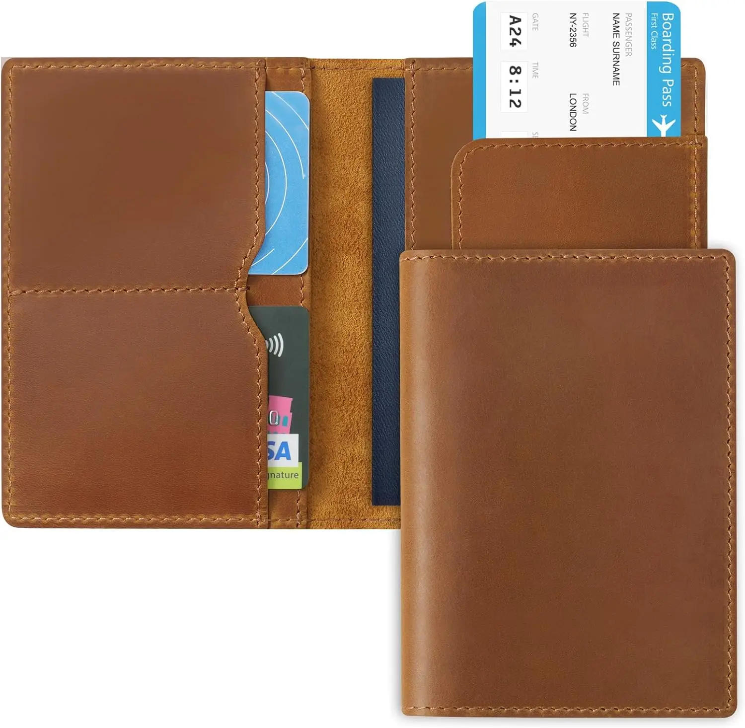 Funda para pasaporte de cuero Crazy Horse 100% auténtico, estuche para tarjetas de identificación y crédito sólido, billetera de viaje Unisex de negocios recomendado