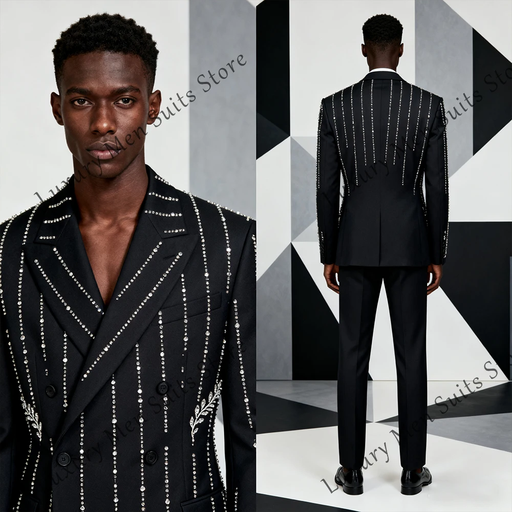 

Элегантные мужские костюмы с бриллиантами, двубортные смокинги для жениха, свадебная вечеринка, пиджак по индивидуальному заказу, брюки jaqueta masculina couro