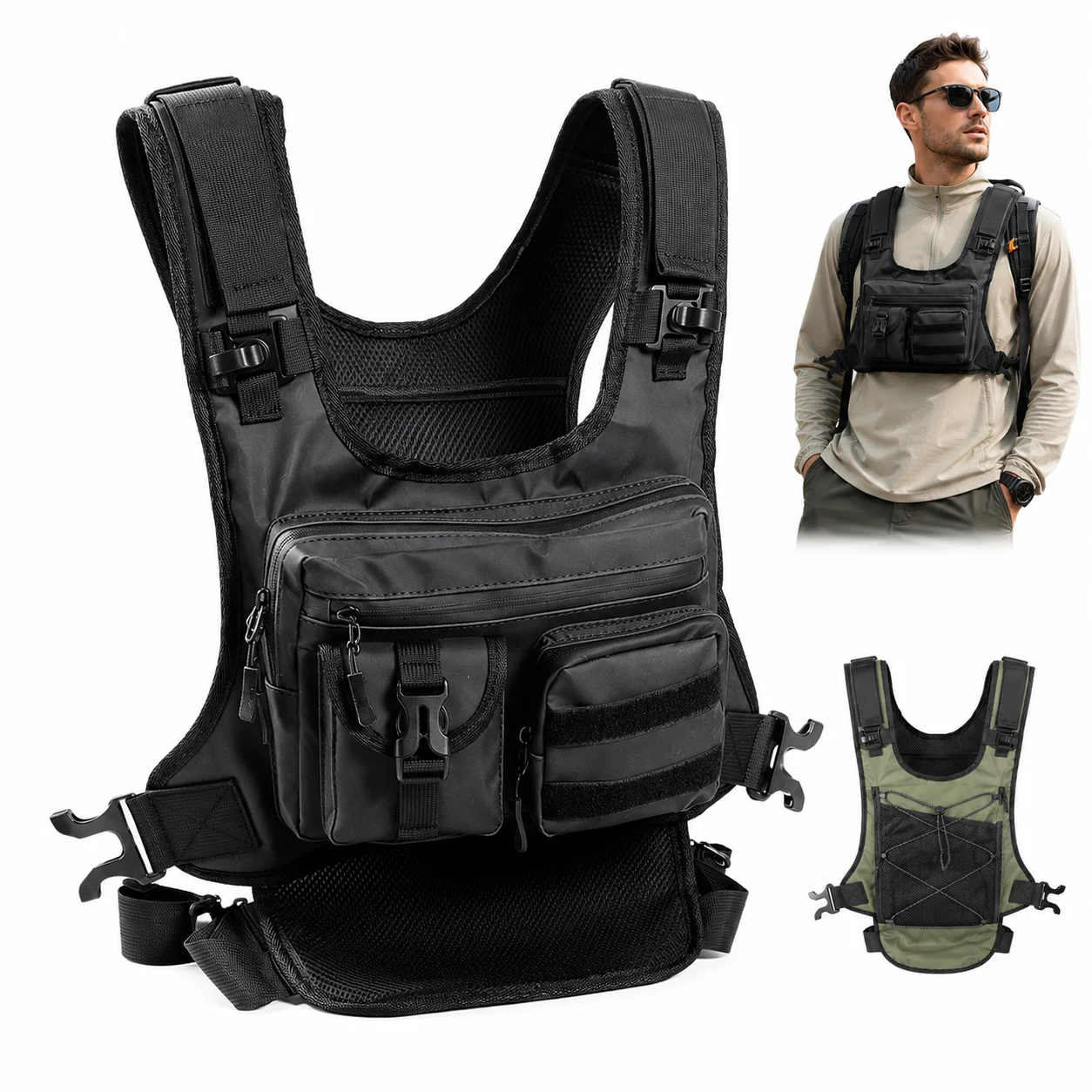 Outdoor Running Chest Pack Multi Functional Storage Vest Slim Lightweight Tactical Bag for Cycling Hiking Marathon Training