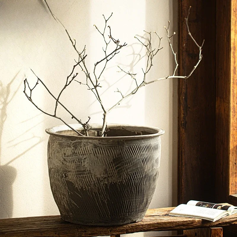 Pot bunga besar bergaya retro untuk halaman rumah, taman, vas keramik Cina berdiameter besar