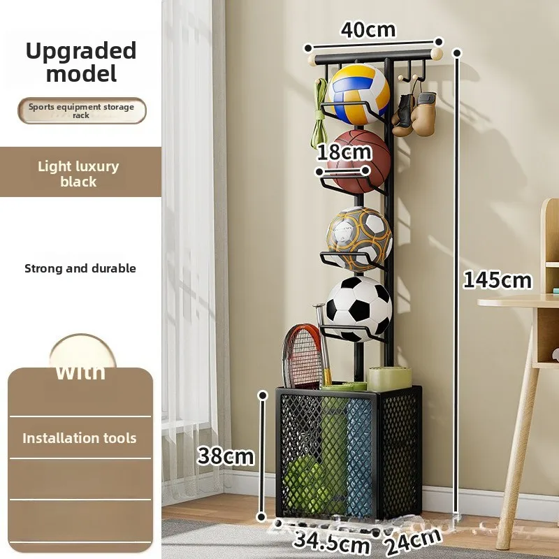 Indoor Basketball Football Storage Rack, Yoga Mat Basket, Home Gym Multi-Functional Portable Sports Fitness Equipment Organizer