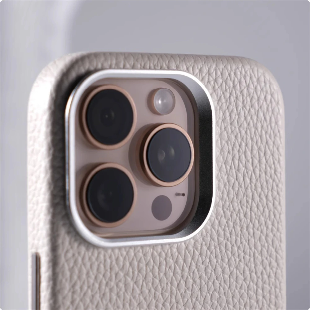 Luksusowe etui biznesowe z teksturą liczi, odporne na wstrząsy, do iPhone'a 17 Pro Max 16 15 14 13, z magnetycznym uchwytem MagSafe i osłoną obiektywu ze stopu. — zdjęcie produktu 3
