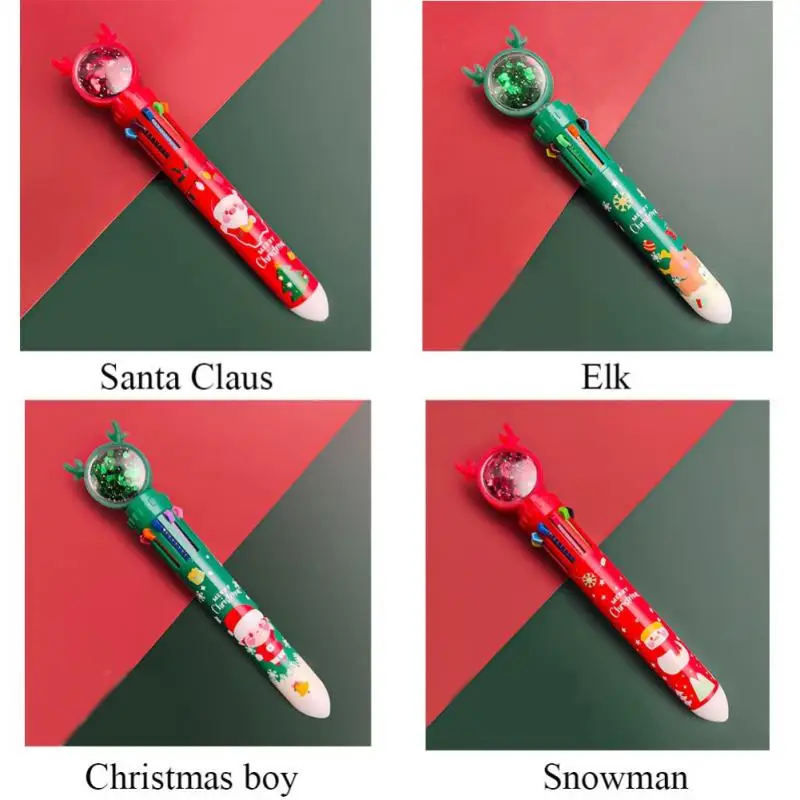 Cute Christmas Santa Claus 10 Colors Ballpoint Pen Kawaii Retractable Rollerball Pen Gifts School Offices Stationery Accessories