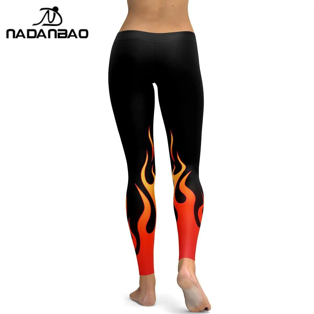 NADANBAO Women Flame Print Leggings Ladies Sports Workout Pants Sexy Slim Yoga Trousers Mid Waist Burningman Festival Outfit