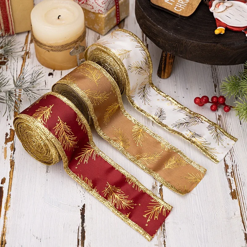 Glitter Leaf Satin Ribbon with Gold Flakes Silky Surface Decorative Ribbon Tying Bouquets Wrapping Gift Boxes Wreath Decorations