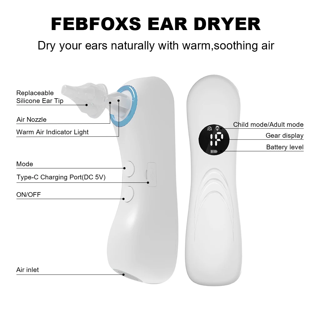 Ear Dryer Low Noise Ear Cleaning Tool For Drying Ear Canals Prevent Bacterial Growth and Inflammation for Swimming Showering