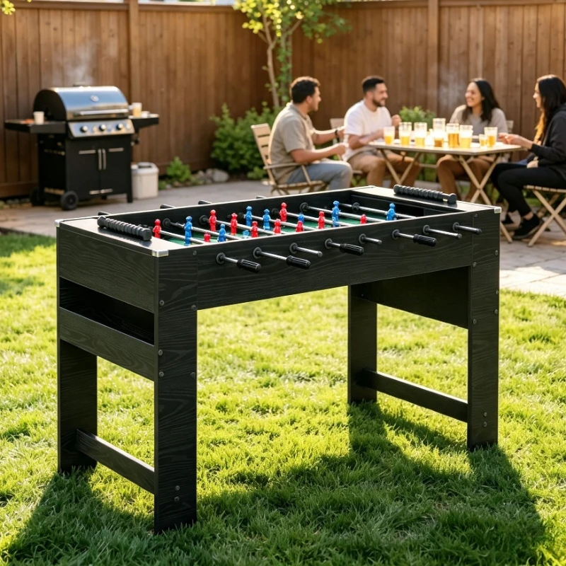 Table de baby-foot, finition chêne noir, 125 x 60,5 x 80 cm, table de jeu de football d'intérieur robuste, bureau de jeu interactif pour la maison, la salle de jeux, les réunions de famille et les divertissements