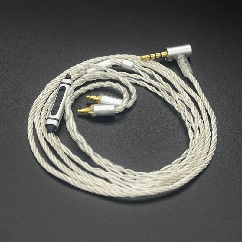 3.5mm Audio Headphone Cable Earphone Upgrade Cable with Mic Silver-Plated Single Crystal Copper Cable