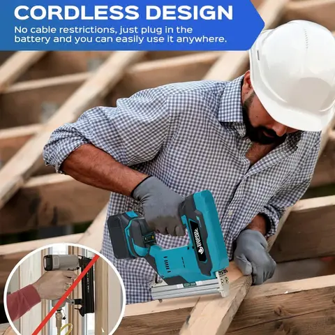 सीधे/N-आकार के नाखूनों के लिए ताररहित इलेक्ट्रिक नेल गन, शुद्ध तांबे की मोटर वाली वुडवर्किंग यूनिवर्सल नेलिंग मशीन, मकीटा बैटरी के लिए 10 best sales इलेक्ट्रिक नेल गन - №9