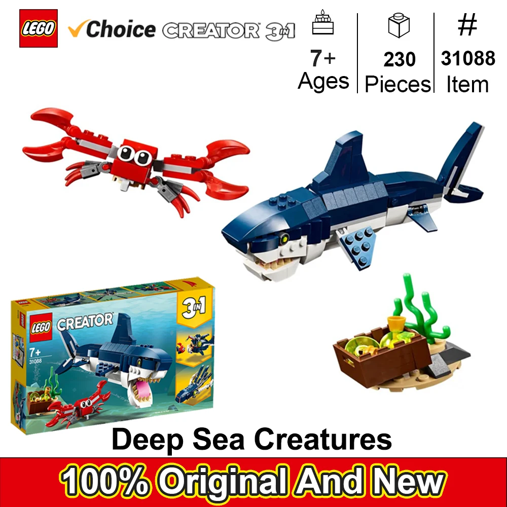 LEGO 31088 Creator 3 in 1 Deep Sea Creatures, Transforms from Shark and Crab to Squid to Angler Fish, Sea Animal Toys