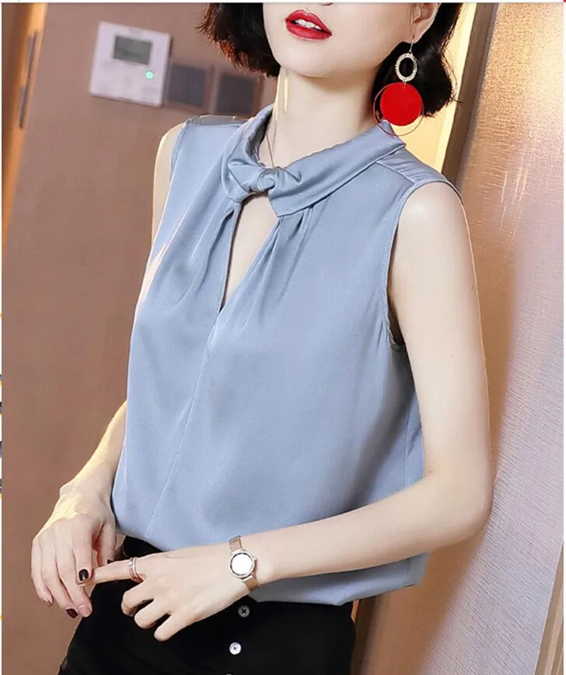 Women's Satin Vest Sleeveless Fashion elegant ice Silk blouse Women artificial silk Camisoles tank Tops blusas mujer de moda