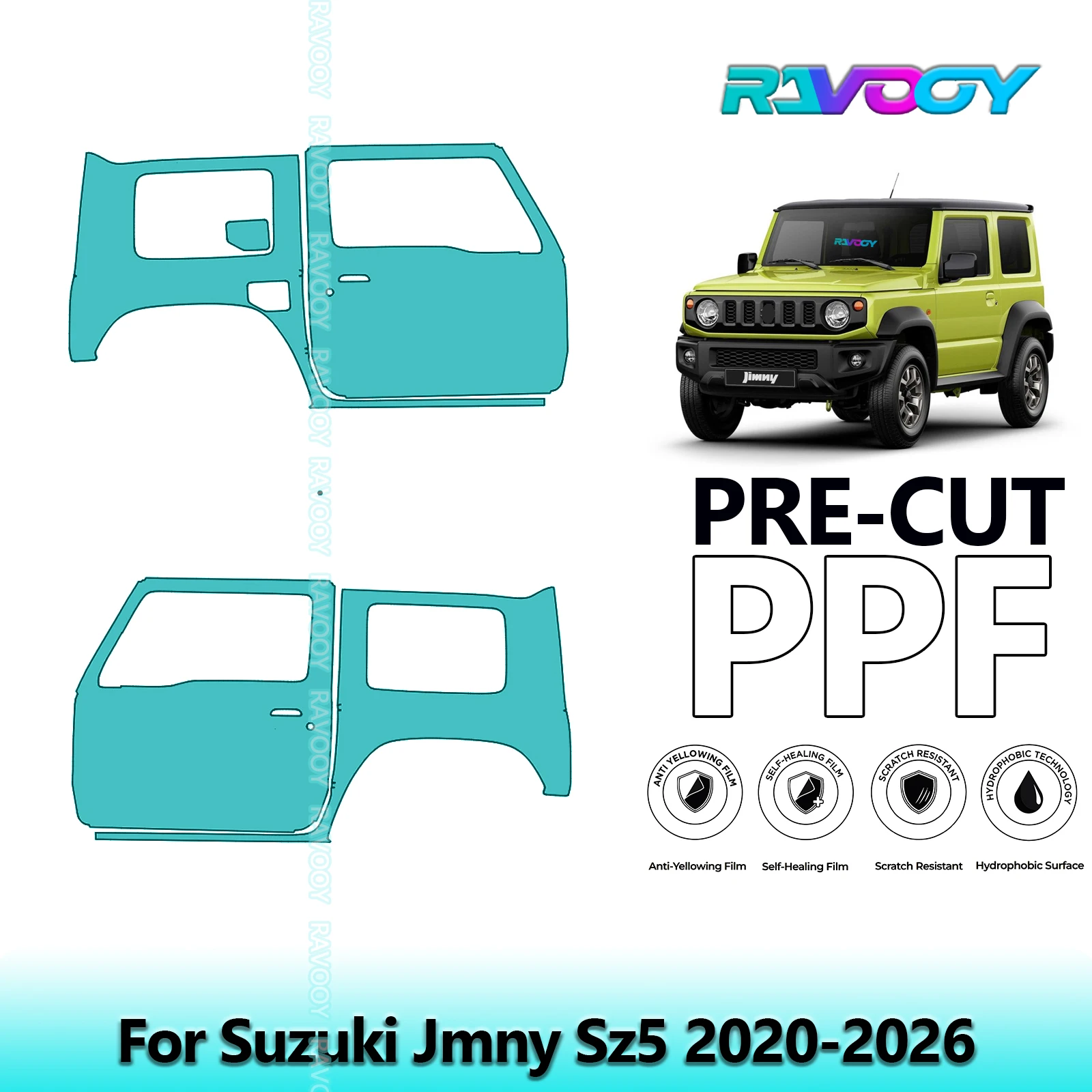 

For Suzuki Jmny Sz5 2020-2026 8.5mil Clear Matte Pre-Cut PPF Door & A/B Pillar Kit TPU Paint Protection Film Set